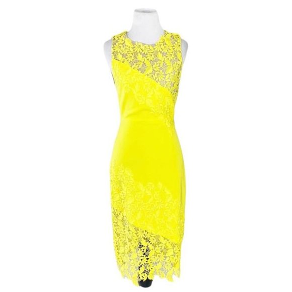 Alice and Olivia Margy Appliquéd Sheath Floral Lace Dress Yellow - Picture 3 of 9